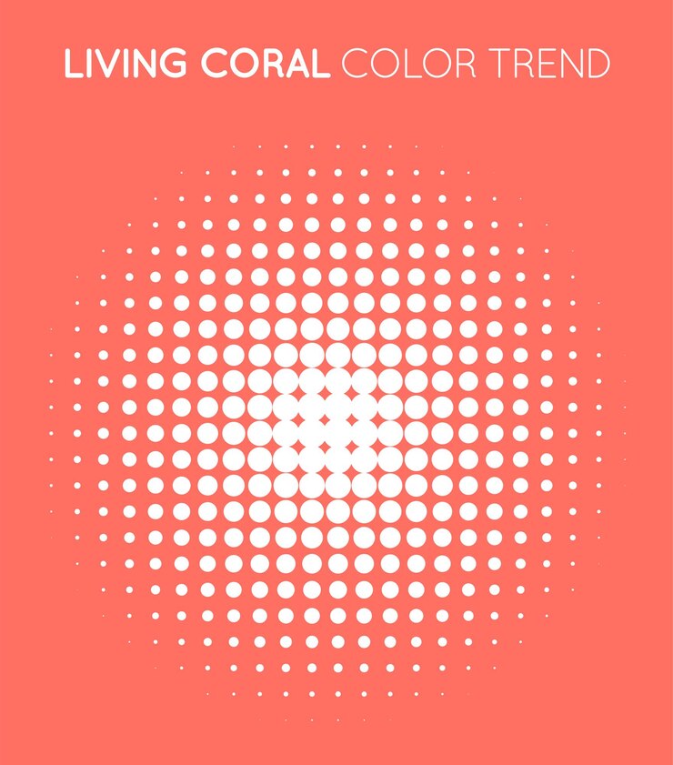 Cerchio di colore alla moda corallo nell'illustrazione di vettore del modello di punto di semitono di semitono