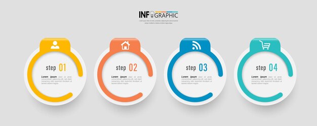 Cerchio elementi infografici con 4 passaggi.