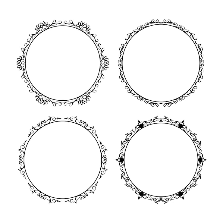 Vettore cerchio floreale cornice contorno fiore selvatico linea cornice arte disegno vettoriale