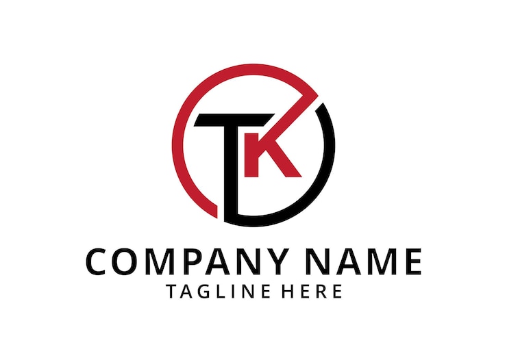 Vettore cerchio iniziale tk lettera logo design con illustrazione vettoriale di tipografia nero rosso creativo