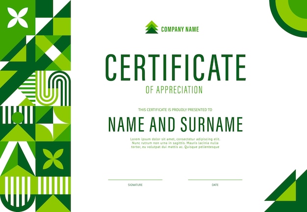 Certificato ambientale con forme geometriche