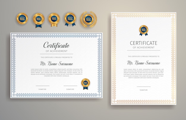 Certificato di apprezzamento nei colori blu e oro con bordo modello