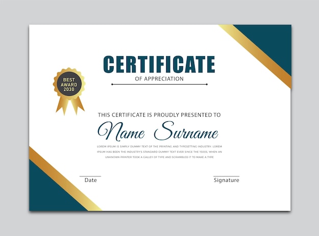 Certificato di forma dorata elegante