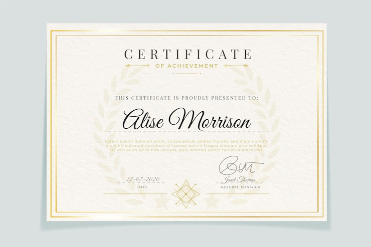 Vettore certificato modello elegante con cornice