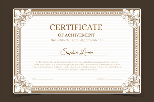 Certificato ornamentale disegnato a mano di incisione