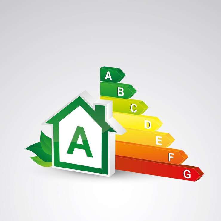 Certificazione di classe energetica della casa Un design 3d Illustrazione vettoriale File vettoriali EPS 10