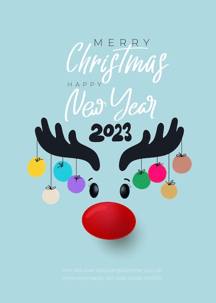 Cervi del fumetto con le palle degli ornamenti di Natale 2023 Felice anno nuovo