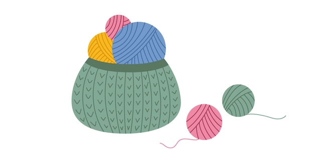Cesto con filati da maglieria colorati Illustrazione vettoriale