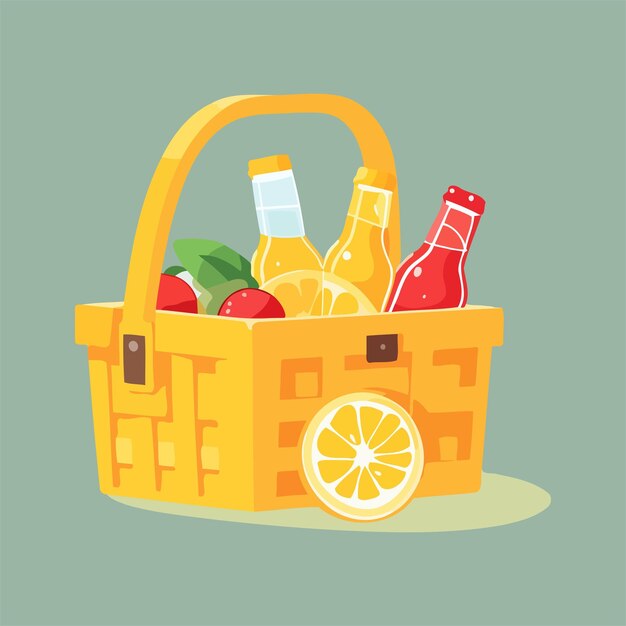 cesto da picnic per bevande fresche illustrazione vettoriale piatta 2