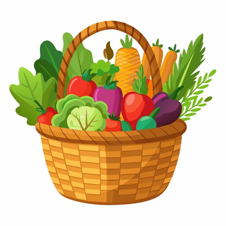 Cesto di vimini con verdure Illustrazione vettoriale