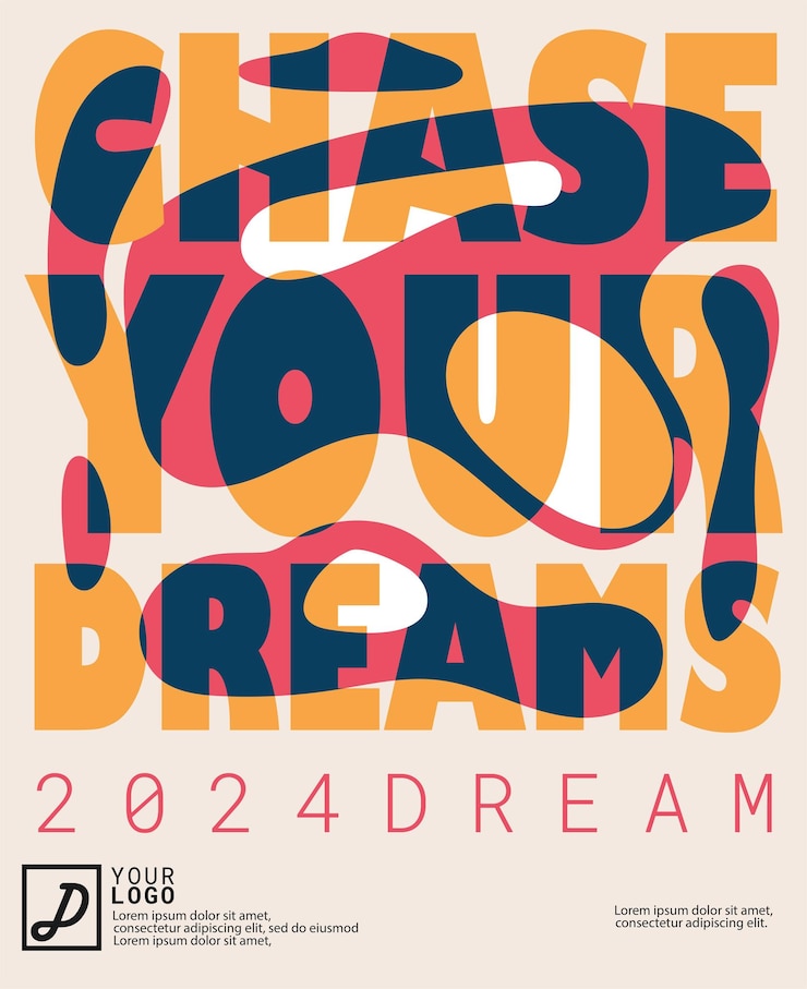 Vettore chase your dreams poster moderno moderno disegno d'arte astratta con forme liquide con testo