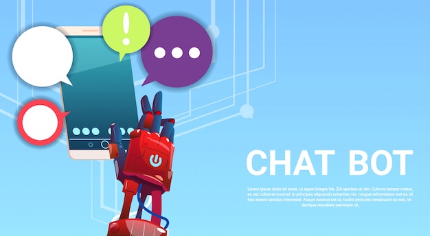 Chat Bot mani utilizzando Cell Smart Phone, robot di assistenza virtuale del sito Web o applicazioni mobili, A