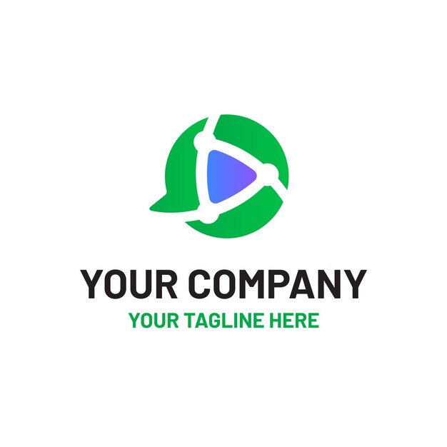 Chat Bubble Play Button Media Connect Dots Logo