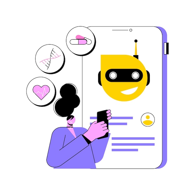 Chatbot nell'illustrazione vettoriale del concetto astratto di assistenza sanitaria