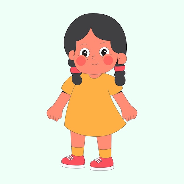 cheerful girl with yellow dress cartoon character illustration
