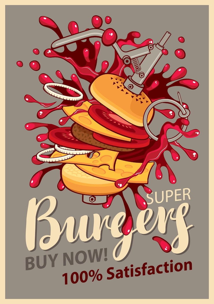 Vettore cheeseburger con spruzzi di esplosione
