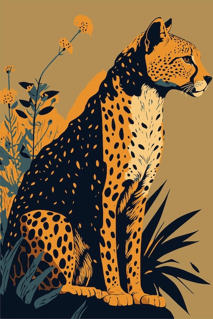 Cheetah animale selvatico piatto vettore illustrazione sfondo matisse poster