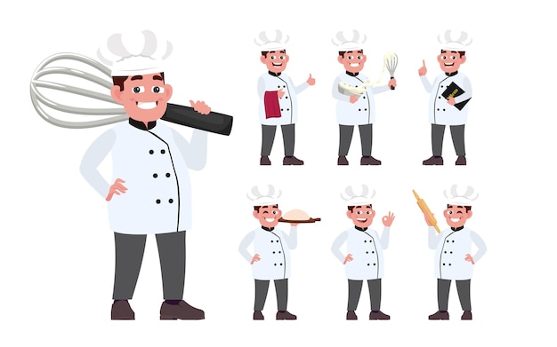 Chef con diverse pose vettore