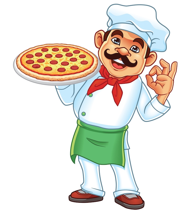 Vettore chef e pizza
