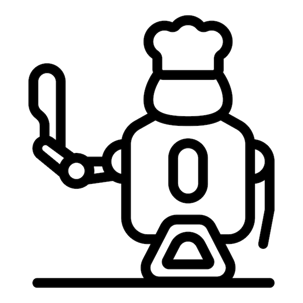 Chef robot con un coltello che indossa un'icona della linea di cappelli di chef