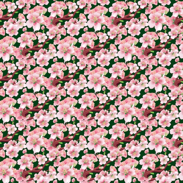 Cherry Blossom Flower & Branch Seamless Pattern Design