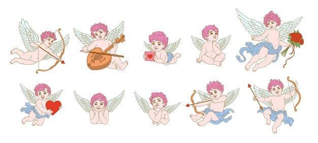 Cherubino vintage per il giorno di San Valentino Cupido bambino isolato statue greche collezione retro Little Angels