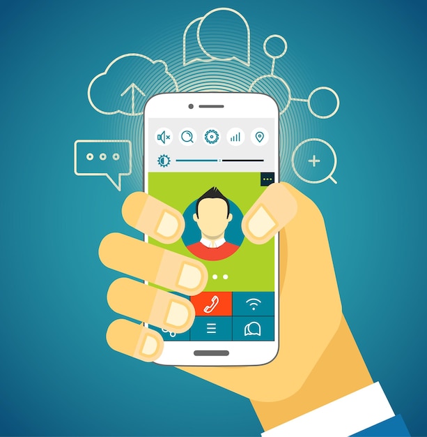 Chiamare con l'illustrazione moderna del telefono cellulare. Concetto di design piatto