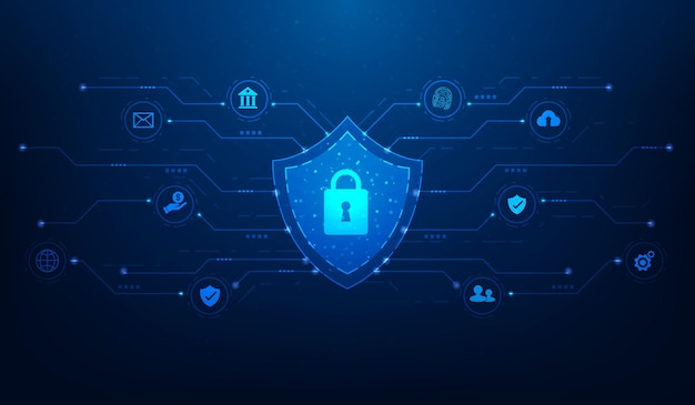 chiave di sicurezza tecnologia digitale con icona su sfondo blu privacy concetto di sicurezza cyber