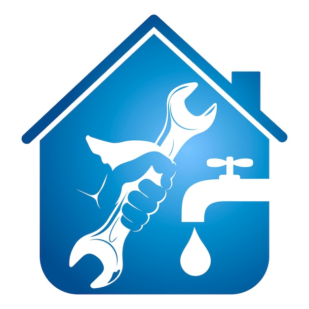 Chiave in mano rubinetto dell'acqua e design della casa per la riparazione e la manutenzione dell'impianto idraulico