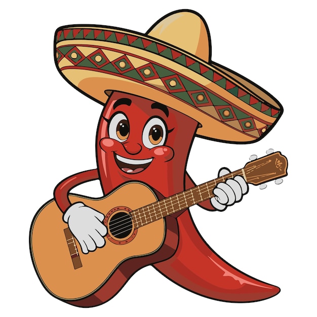Chili Pepper dei cartoni animati con sombrero e baffi