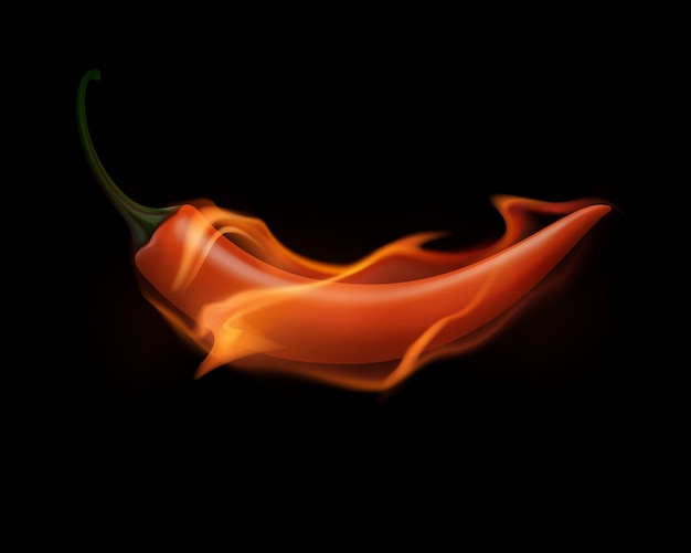 Chili Pepper rovente su fuoco e fiamma su fondo bianco