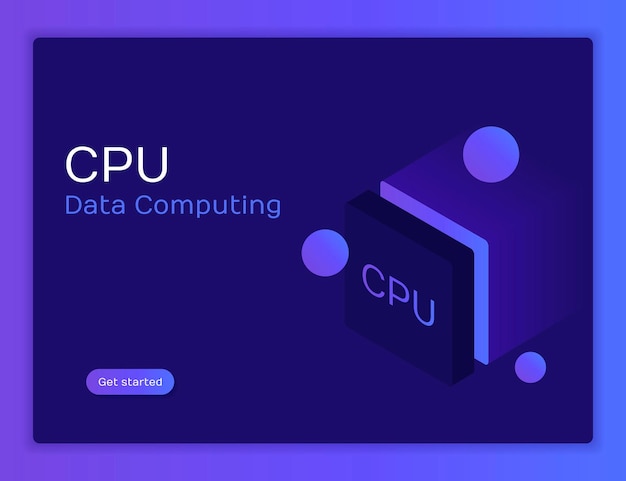 Chip del processore GPU con CPU piatta isometrica. Illustrazione vettoriale moderno.