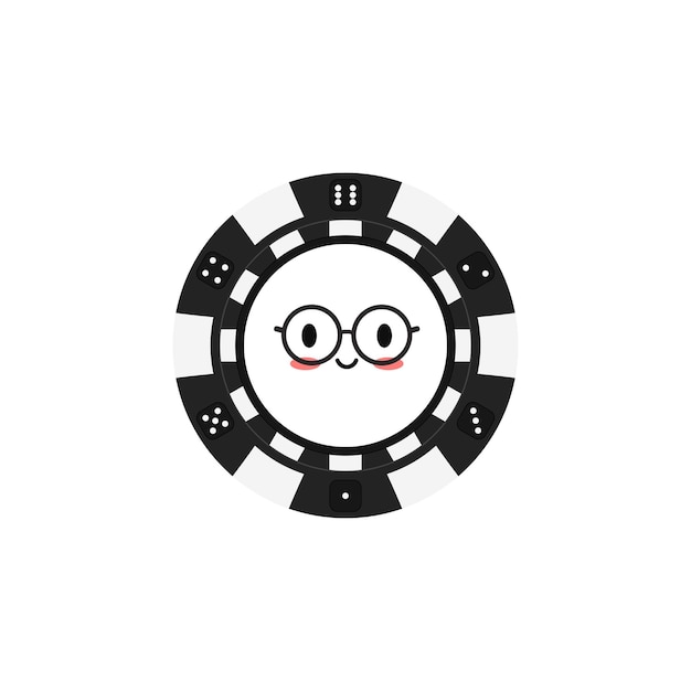 Chip di poker del casinò nell'emoticon degli occhiali isolato su priorità bassa bianca