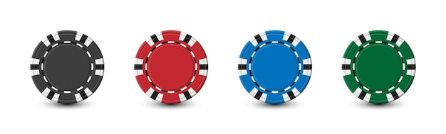 Chip di poker rosso nero blu e verde isolato su sfondo bianco Decorazione vettoriale realistica