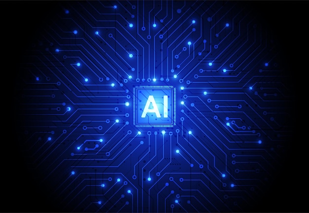 Chipset di intelligenza artificiale su scheda di circuito in concept tecnologico futuristico opera d'arte per la copertina della scheda del banner web Illustrazione vettoriale