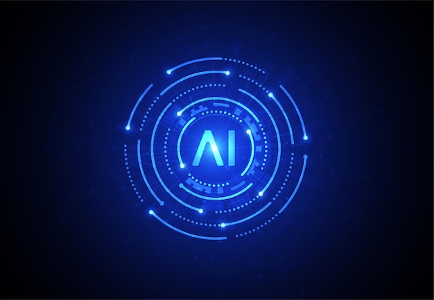 Chipset di intelligenza artificiale su scheda di circuito in un'opera d'arte tecnologica di concetto futuristico per il web