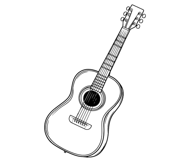 Chitarra acustica isolata sull'icona bianca della chitarra Illustrazione vettoriale