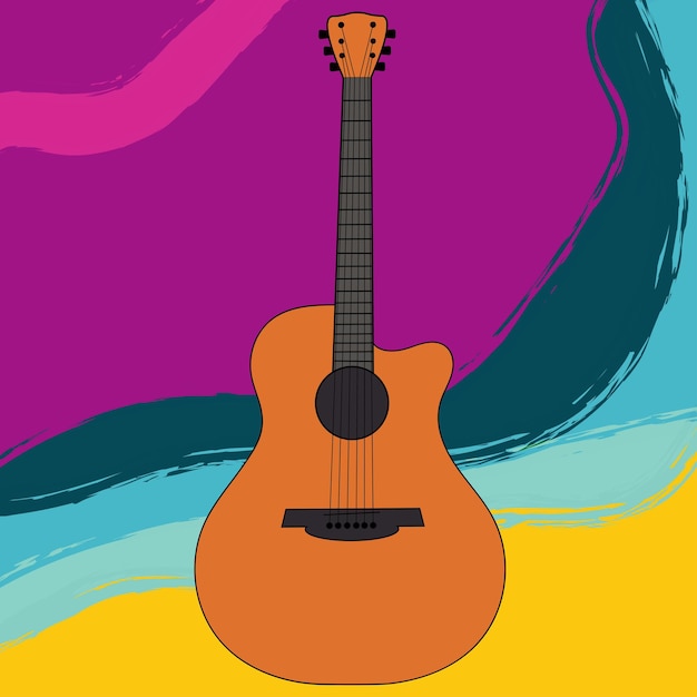 Chitarra acustica su sfondo colorato Illustrazione vettoriale
