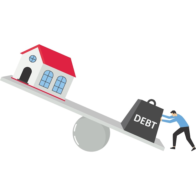 Chiusura della casa grande debito prestito illustrazione vettoriale in stile piatto