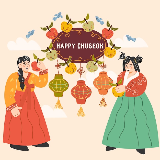Chuseok ringraziamento vacanze autunnali tradizionali in corea banner o biglietto di auguri