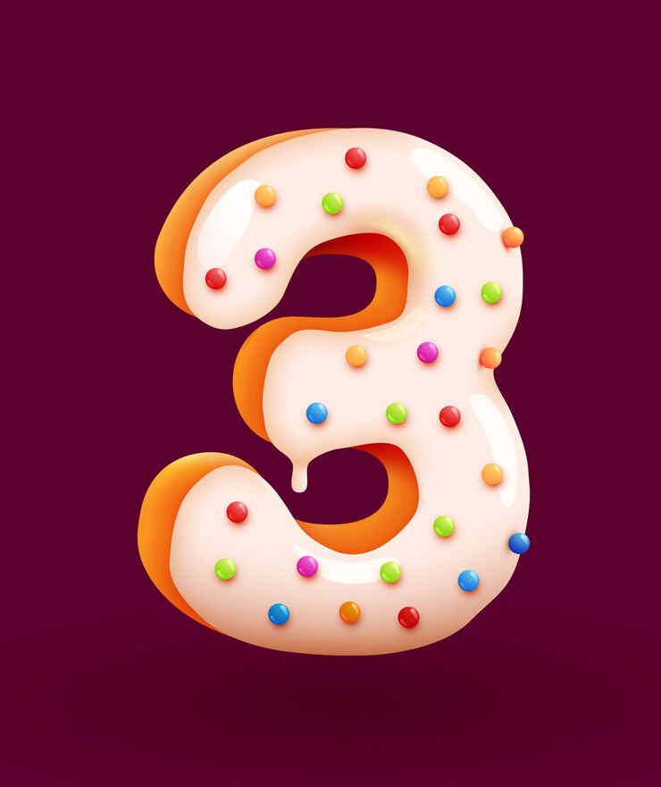 Vettore ciambella glassata numero di carattere numero tre torta stile dessert raccolta di gustosi numeri da forno con crema anniversario e concetto di compleanno