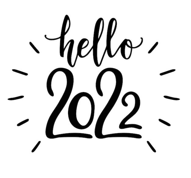 Ciao 2022 banner divertente disegnato a mano Concetto di capodanno Illustrazione vettoriale disegnata a mano