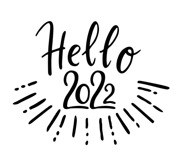 Ciao 2022 banner divertente disegnato a mano Concetto di capodanno Illustrazione vettoriale disegnata a mano