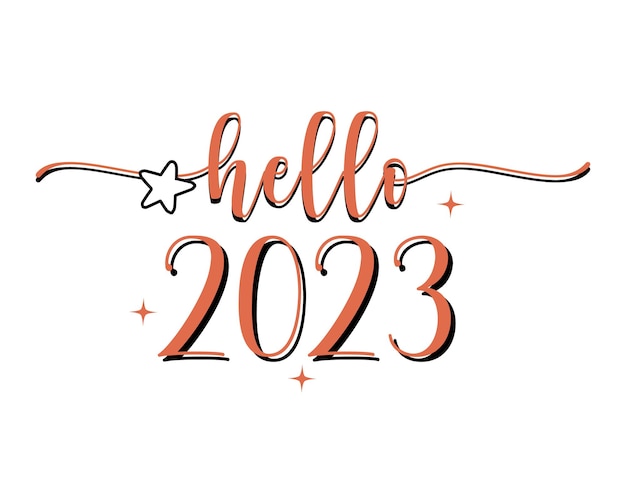 Ciao 2023 tipografia retrò di citazione di nuovo anno su sfondo bianco