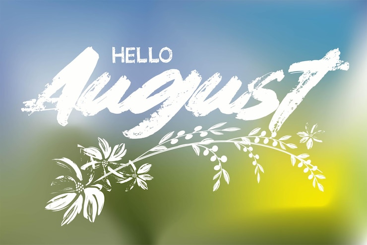 Vettore ciao agosto con la decorazione floreale bianca