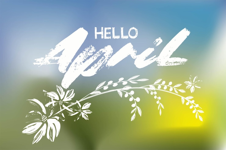 Vettore ciao aprile con fiori e uno sfondo primaverile