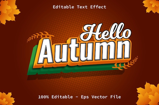 Ciao autunno con effetto di testo modificabile in stile cartone animato