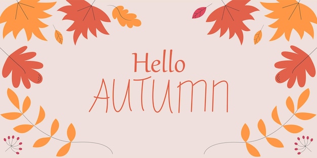 Ciao autunno Foglie autunnali colorate diverse disegnate a mano Elementi di design di schizzo Illustrazione vettoriale