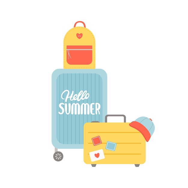 Ciao estate bagaglio viaggio elementi illustrazione vettoriale