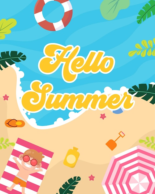 Ciao estate con bambino in spiaggia